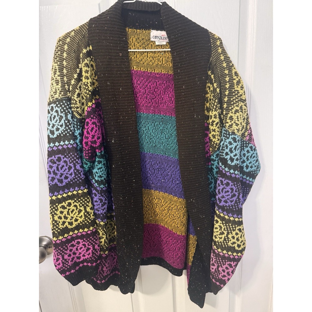 Vintage Capistrano Women's Cardigan Sweater Multicolor Shawl Open Front USA L
